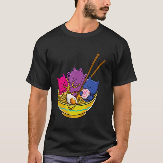 LGBTQ Rainbow Bisexual Pride Flag Cats In Ramen An T Shirt (Framsida)