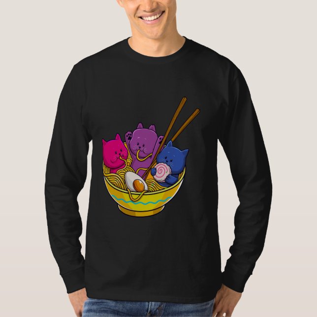 LGBTQ Rainbow Bisexual Pride Flag Cats In Ramen An T Shirt (Framsida)