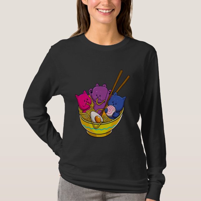 LGBTQ Rainbow Bisexual Pride Flag Cats In Ramen An T Shirt (Framsida)
