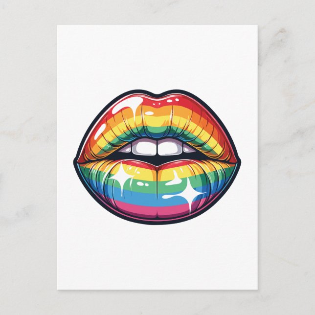Lgbtq rainbow färg läppar helg vykort (Framsida)
