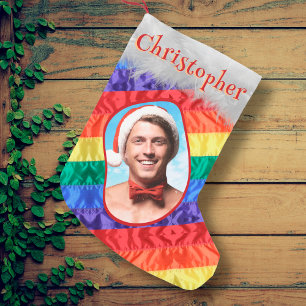 LGBTQ Rainbow Flagga Gay pride Flagga Photo Namn Q Liten Julstrumpa