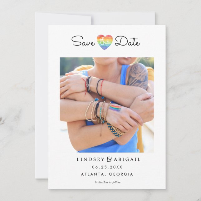 LGBTQ Rainbow Heart Spara datumet med foto (Framsida)
