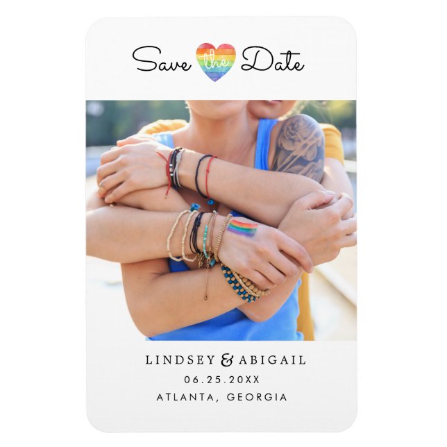 LGBTQ Rainbow Heart Spara datumet med foto Magnet (Vertikal)