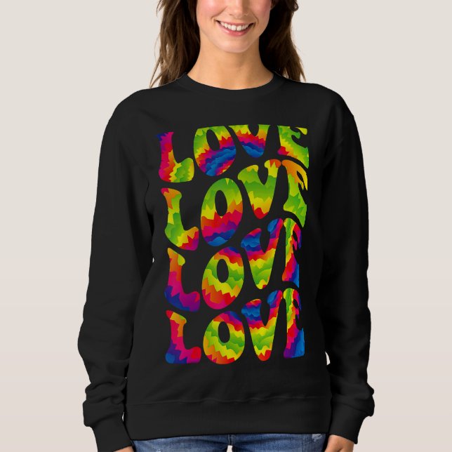 Lgbtq Retro 70s Regnbåge Tie Dye Ally Kärlek Lesbi T Shirt (Framsida)