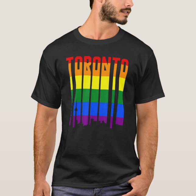 LGBTQ Retro Toronto Canada Pride Skyline T Shirt (Framsida)