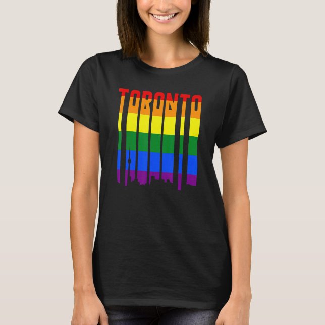 LGBTQ Retro Toronto Canada Pride Skyline T Shirt (Framsida)
