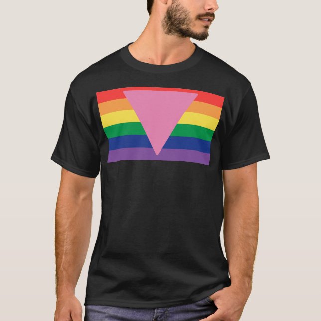 LGBTQ+ Rosa Triangel på Pridets Flagga T Shirt (Framsida)