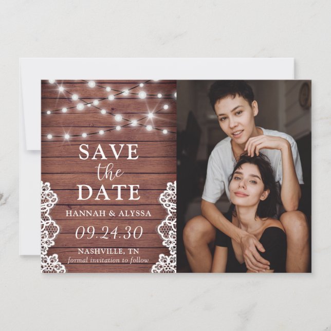 LGBTQ Rustic Ljus Photo Flat Save Date Card Spara Datumet (Framsida)