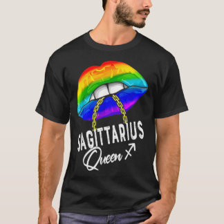LGBTQ Sagittarius Queen Läppar Zodiac Rainbow Gay T Shirt