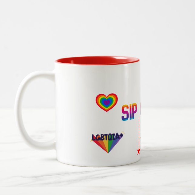 LGBTQ SIP OF PRIDE VIT 11OZ TVÅ-TONAD KERAMIKMUGG MUGG (Vänster)