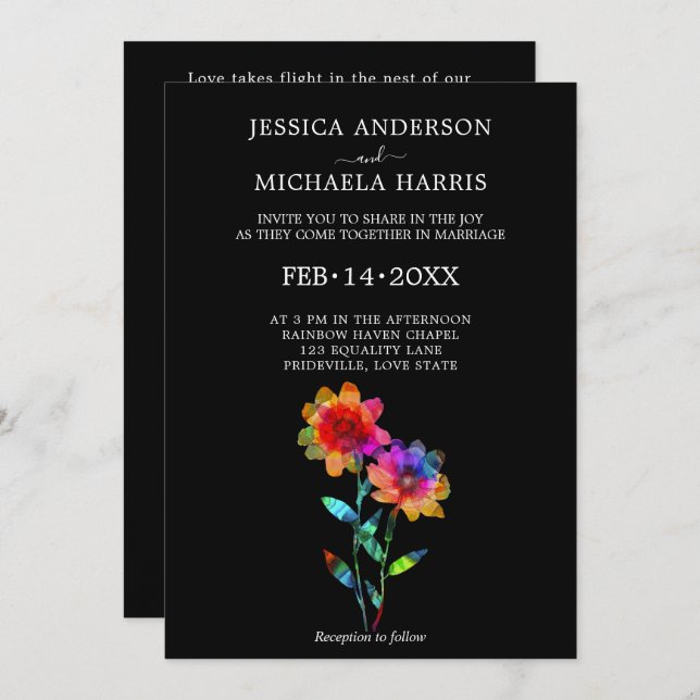 🌈 LGBTQ Soaring Together  Petals & Pride  Inbjudningar (Fram/baksida)