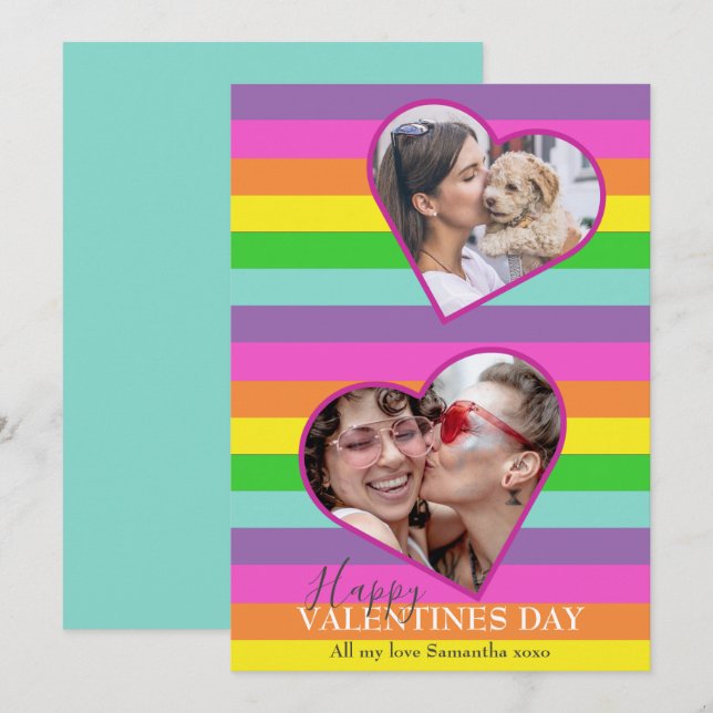 LGBTQ-Valentineser - Rainbow Flagga Photocard Helg Julkort (Fram/baksida)
