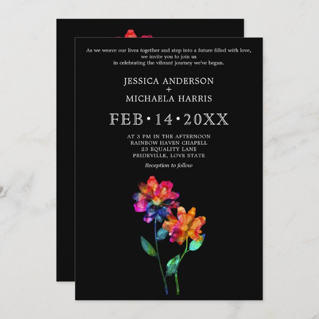 🌈 LGBTQ Vow Bloom Petals & Pride  Inbjudningar (Fram/baksida)