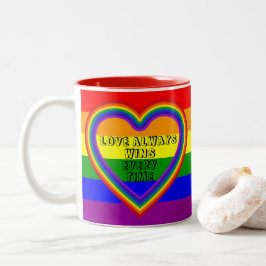 LGBTQAI Gay pride Flagga med text och foto Två-Tonad Mugg