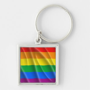 LGBTQI-PRIDE FYRKANTIG SILVERFÄRGAD NYCKELRING