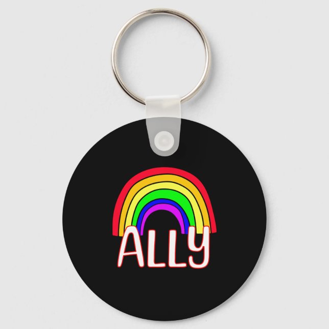 Lgbtqia Allierad Söt Regnbåge Och Hjärta Pride T S Nyckelring (Framsida)