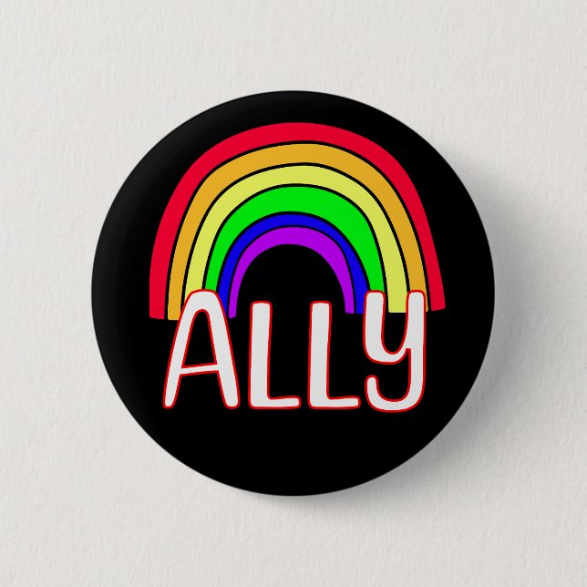 LGBTQIA+ Ally | Cute Rainbow och Heart-Pride Knapp (Framsida)