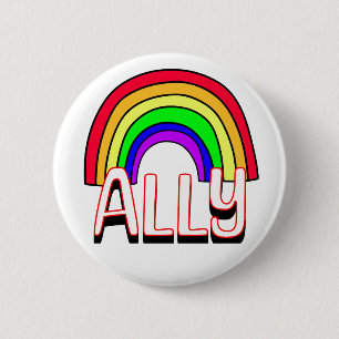 LGBTQIA+ Ally Cute Rainbow och Heart-Pride Knapp