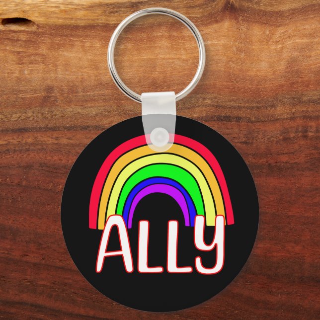 LGBTQIA+ Ally | Cute Rainbow och Heart-Pride Nyckelring (Framsida)