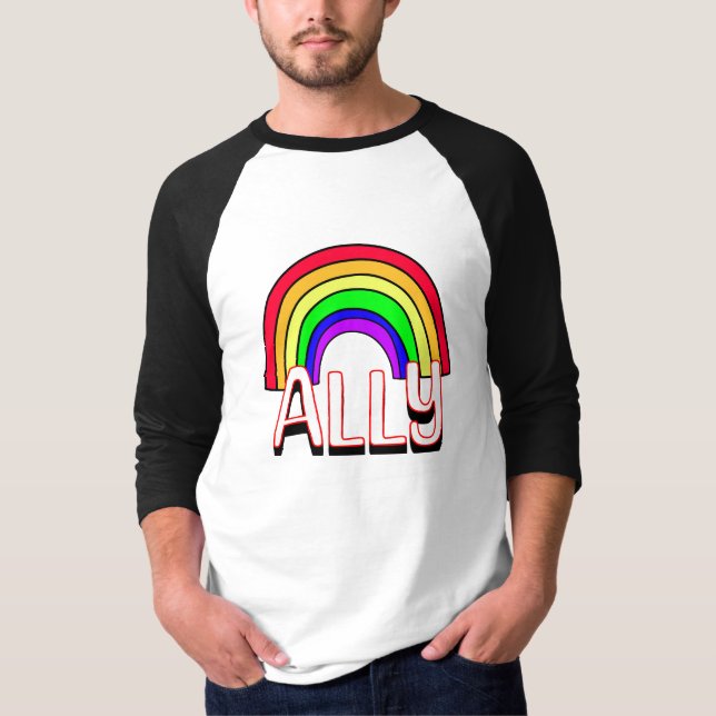 LGBTQIA+ Ally | Cute Rainbow och Heart-Pride T Shirt (Framsida)
