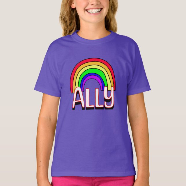 LGBTQIA+ Ally | Cute Rainbow och Heart-Pride T Shirt (Framsida)
