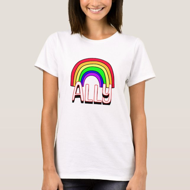 LGBTQIA+ Ally | Cute Rainbow och Heart-Pride T Shirt (Framsida)