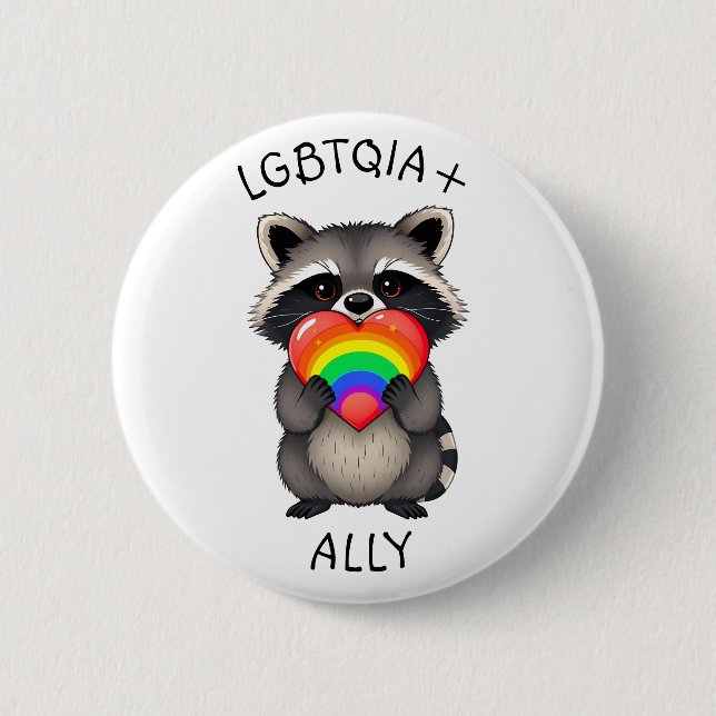 LGBTQIA+ Ally | Rasion med Rainbow Heart Knapp (Framsida)