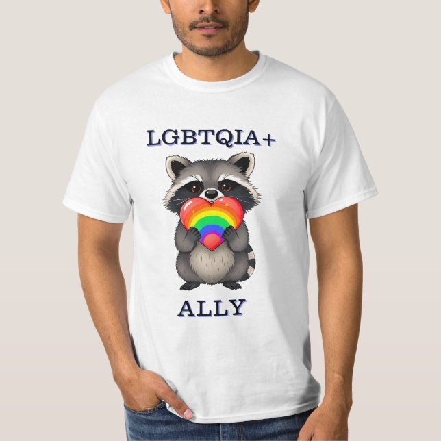 LGBTQIA+ Ally | Rasion med Rainbow Heart T Shirt (Framsida)