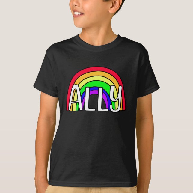 LGBTQIA+ Ally | Regnbåge Flagga T Shirt (Framsida)