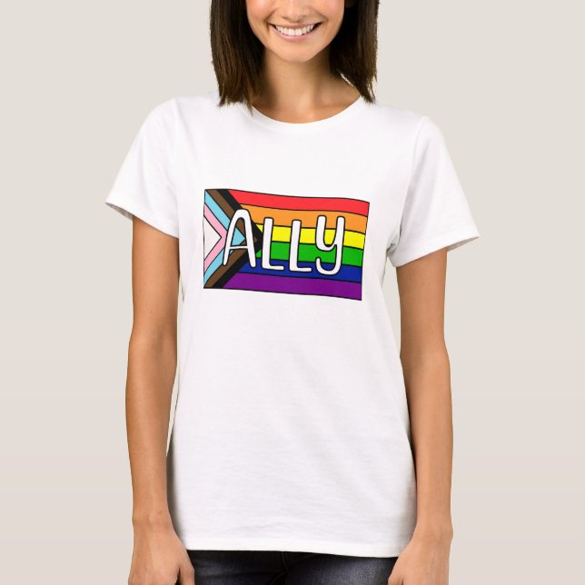 LGBTQIA+ Ally | Regnbåge Flagga T Shirt (Framsida)