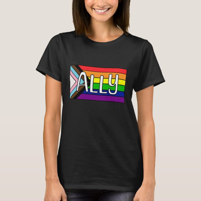 LGBTQIA+ Ally | Regnbåge Flagga T Shirt (Framsida)