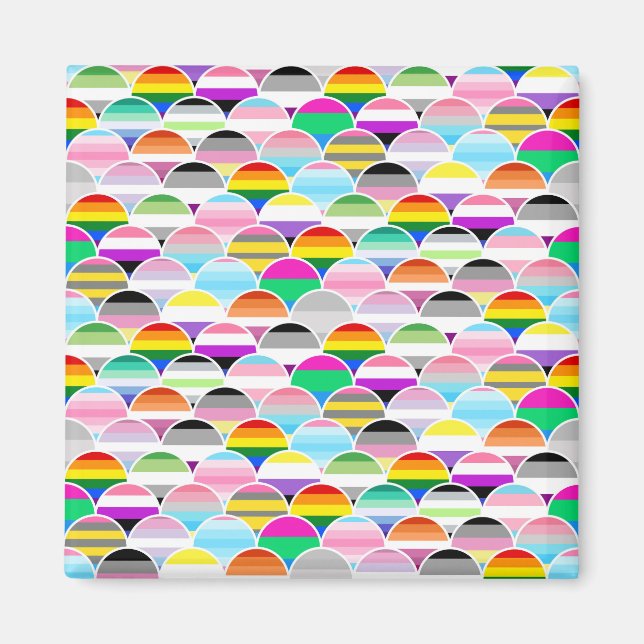 LGBTQIA+ Queer Scalloped Pride Flag Fans Magnet (Framsidan)