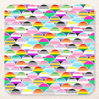 LGBTQIA+ Queer Scalloped Pride Flag Fans Underlägg Papper Kvadrat