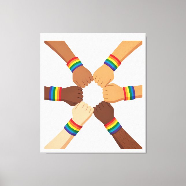 LGBTQIA+ Unity Circle with Rainbow Bracelets Canvastryck (Framsida)