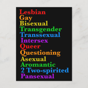 LGBTTIQQAA2P Pride Mångfald Regnbåge LGBTQ Akronym Vykort