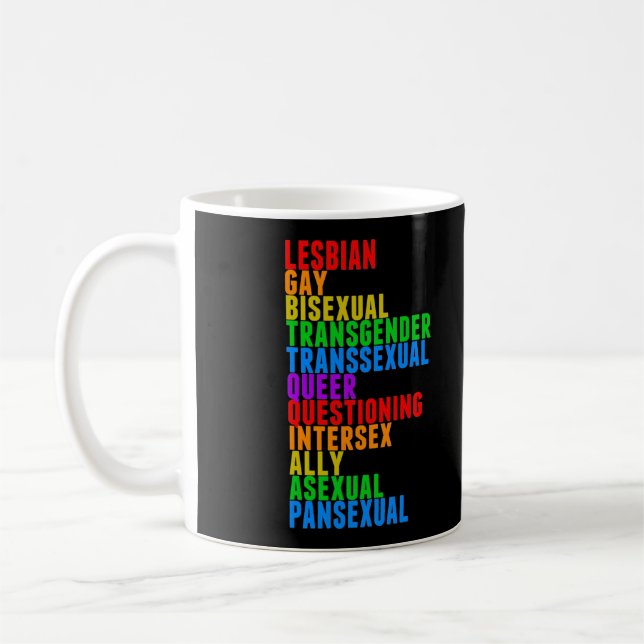 LGBTTQIAAP-Pridet Diversity Rainbow Acrostic Kaffemugg (Vänster)