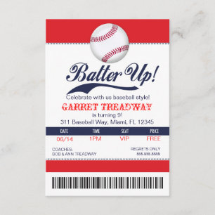 LGC Batter upp Baseball Biljett 2:a versionen Inbjudningar