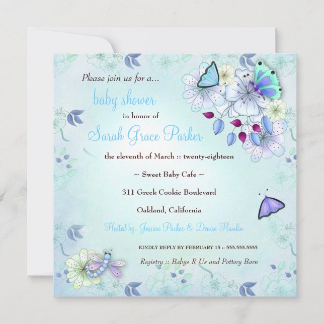 LGC| Garden Baby Shower Blue Inbjudningar (Framsida)