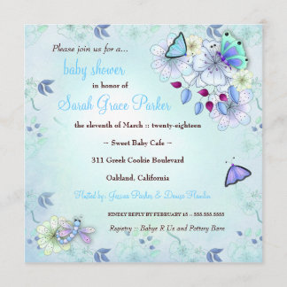 LGC| Garden Baby Shower Blue Inbjudningar