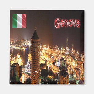 LGR149 GENOA, Port at-night-Time, Italien, Fridge Magnet