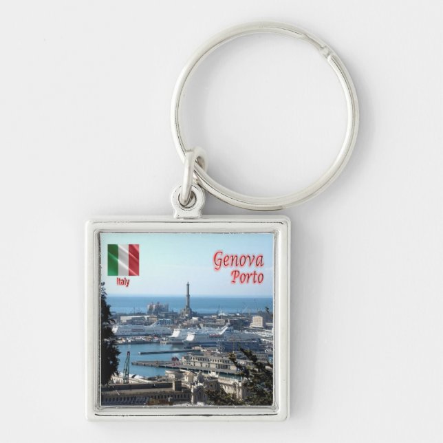 LGR150 GENOA PORT, Liguria, Italien Fyrkantig Silverfärgad Nyckelring (Framsidan)