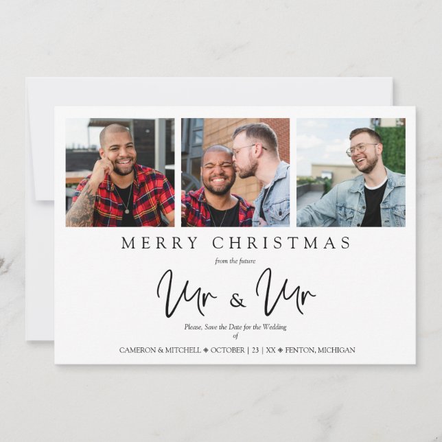 LGTB Gay Whimsical MR & MR Christmas Wedding Photo Julkort (Framsida)