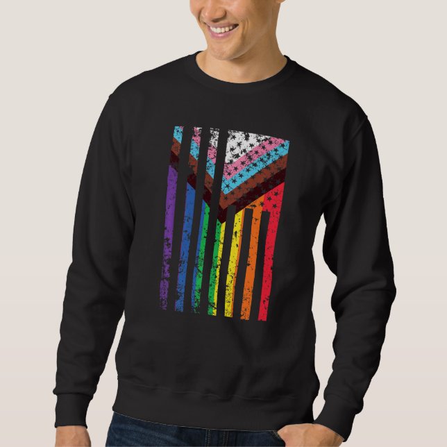 Lgtbiaq+ Pride USA flagga Pride Månad Lång Ärmad Tröja (Framsida)