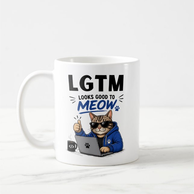 LGTM Looks Good To Meow Kaffemugg (Vänster)