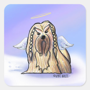 Lhasa Angel KiniArt Square Sticker Fyrkantigt Klistermärke