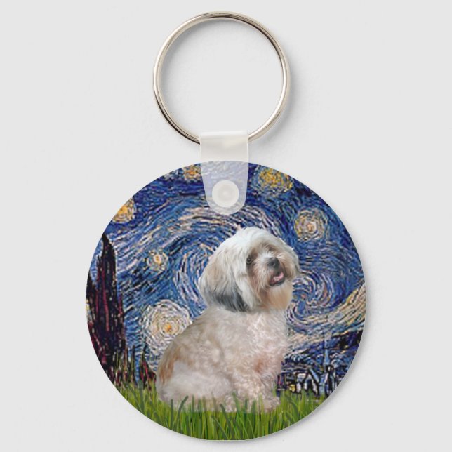 Lhasa Apso 10 - Starry Natt Nyckelring (Framsida)