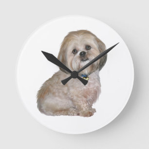 Lhasa Apso (A) - guldgrädde/grädde Rund Klocka