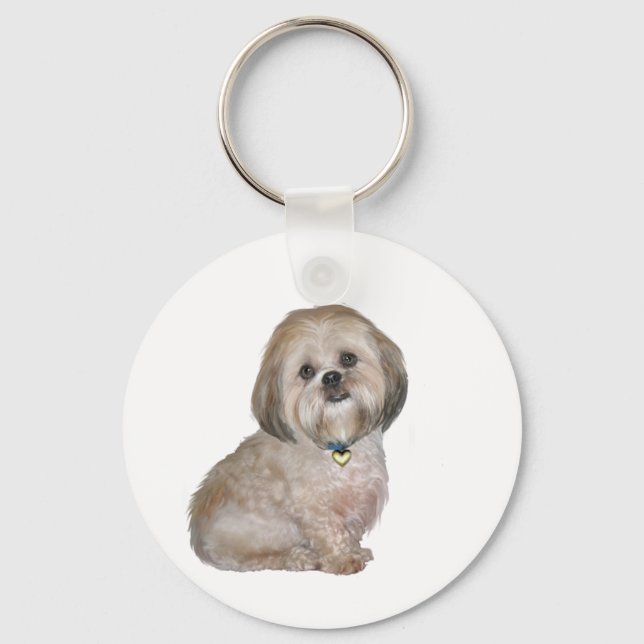 Lhasa Apso (A) - gyllene / kräm Nyckelring (Framsida)
