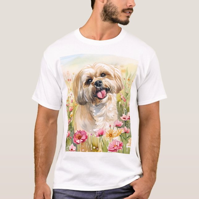 Lhasa Apso Akvarell T-Shirt för Män (Framsida)