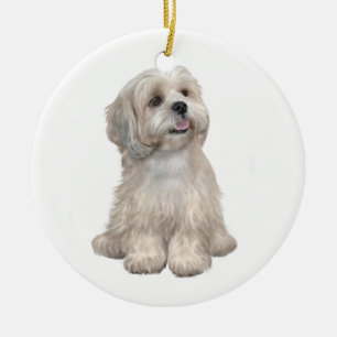 Lhasa Apso (C) - Ljust guld Julgransprydnad Keramik